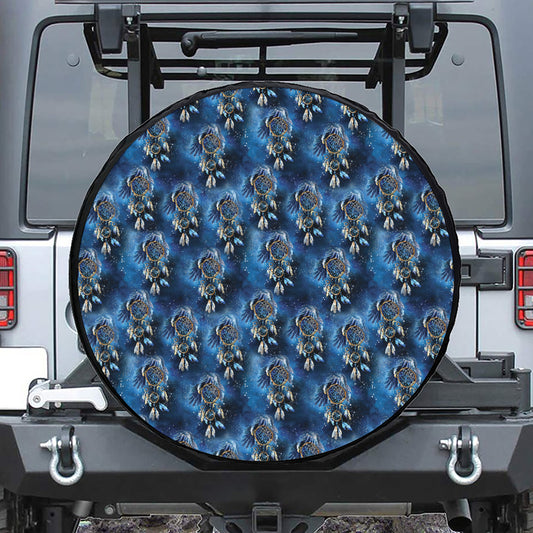 Blue Galaxy Dream Catcher Pattern Print Leather Spare Tire Cover