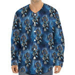 Blue Galaxy Dream Catcher Pattern Print Long Sleeve Baseball Jersey