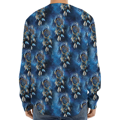 Blue Galaxy Dream Catcher Pattern Print Long Sleeve Baseball Jersey
