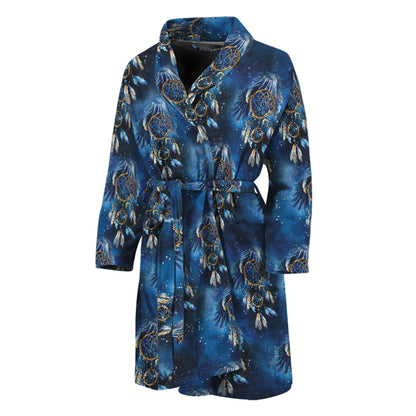 Blue Galaxy Dream Catcher Pattern Print Men's Bathrobe