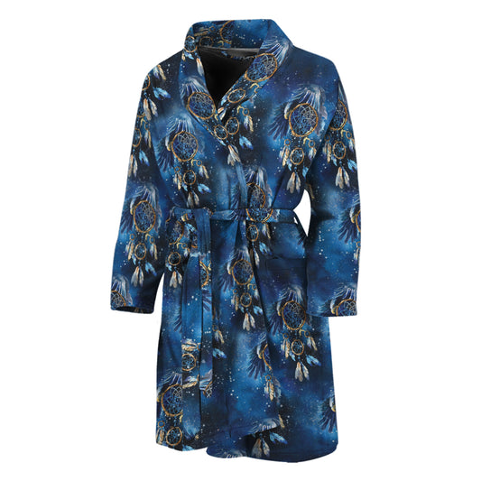 Blue Galaxy Dream Catcher Pattern Print Men's Bathrobe