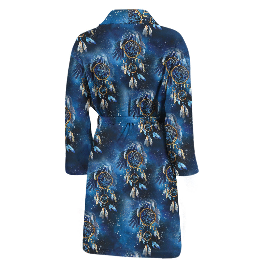 Blue Galaxy Dream Catcher Pattern Print Men's Bathrobe