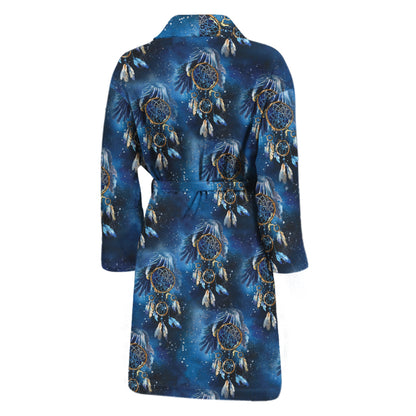 Blue Galaxy Dream Catcher Pattern Print Men's Bathrobe