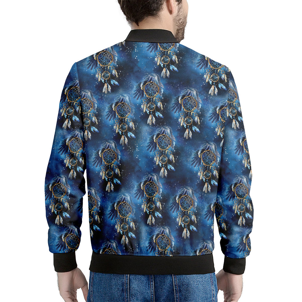 Blue Galaxy Dream Catcher Pattern Print Men's Bomber Jacket