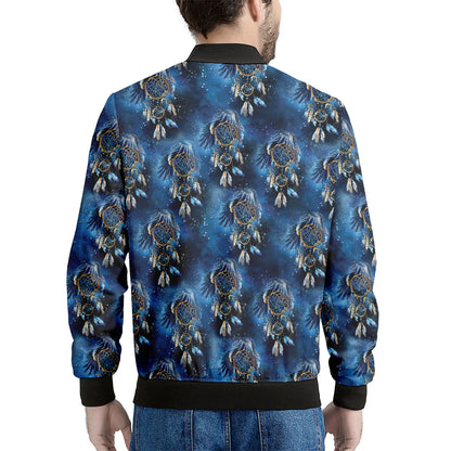 Blue Galaxy Dream Catcher Pattern Print Men's Bomber Jacket