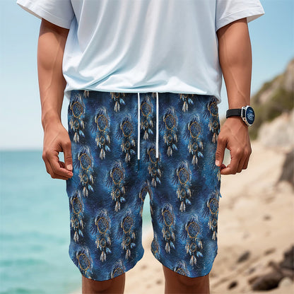 Blue Galaxy Dream Catcher Pattern Print Men's Cargo Shorts