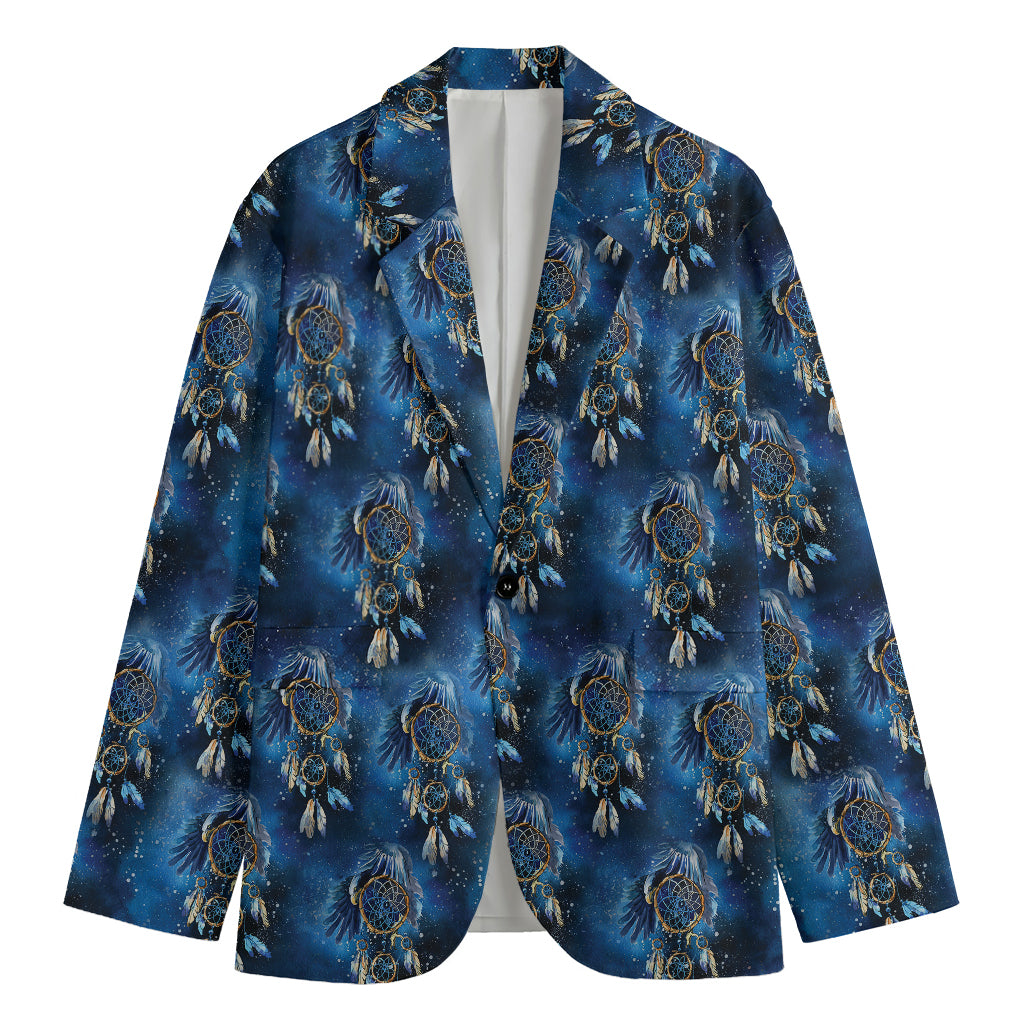 Blue Galaxy Dream Catcher Pattern Print Men's Cotton Blazer