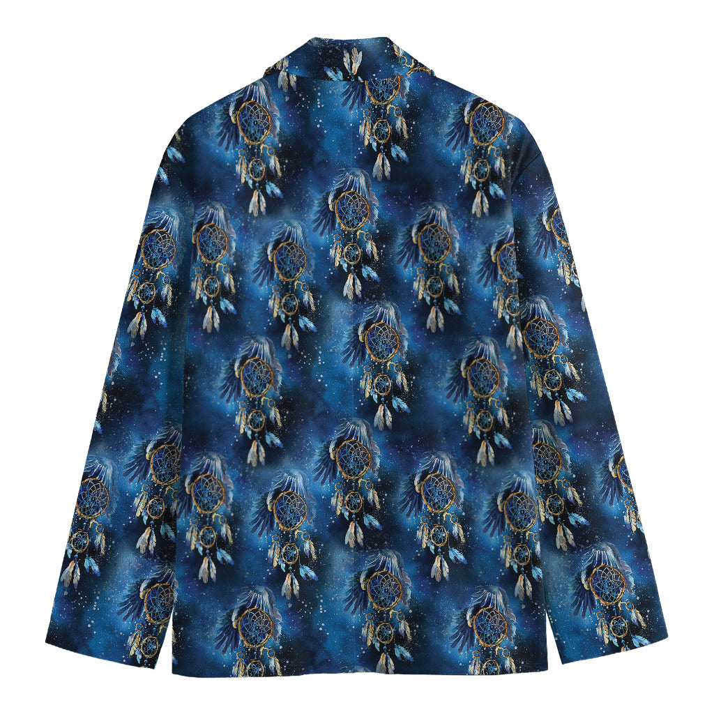 Blue Galaxy Dream Catcher Pattern Print Men's Cotton Blazer