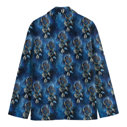 Blue Galaxy Dream Catcher Pattern Print Men's Cotton Blazer
