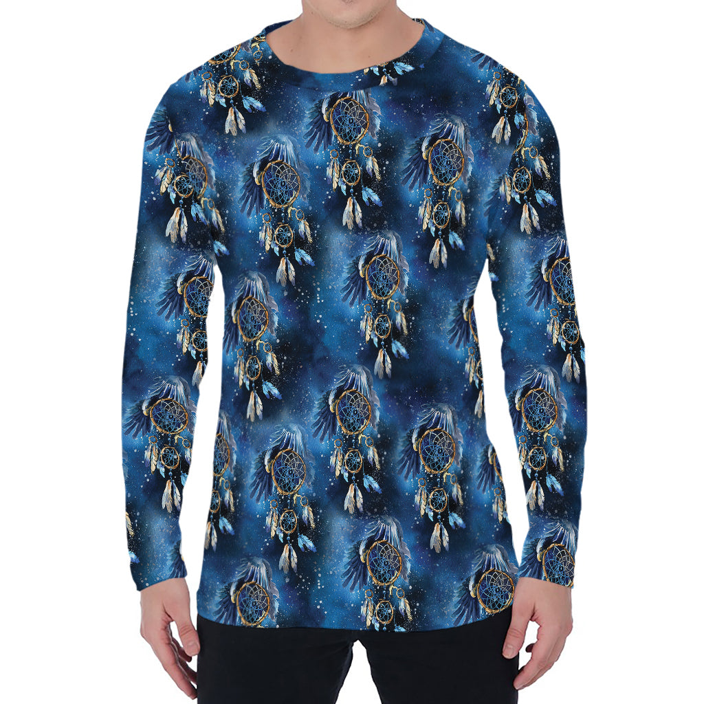 Blue Galaxy Dream Catcher Pattern Print Men's Long Sleeve T-Shirt