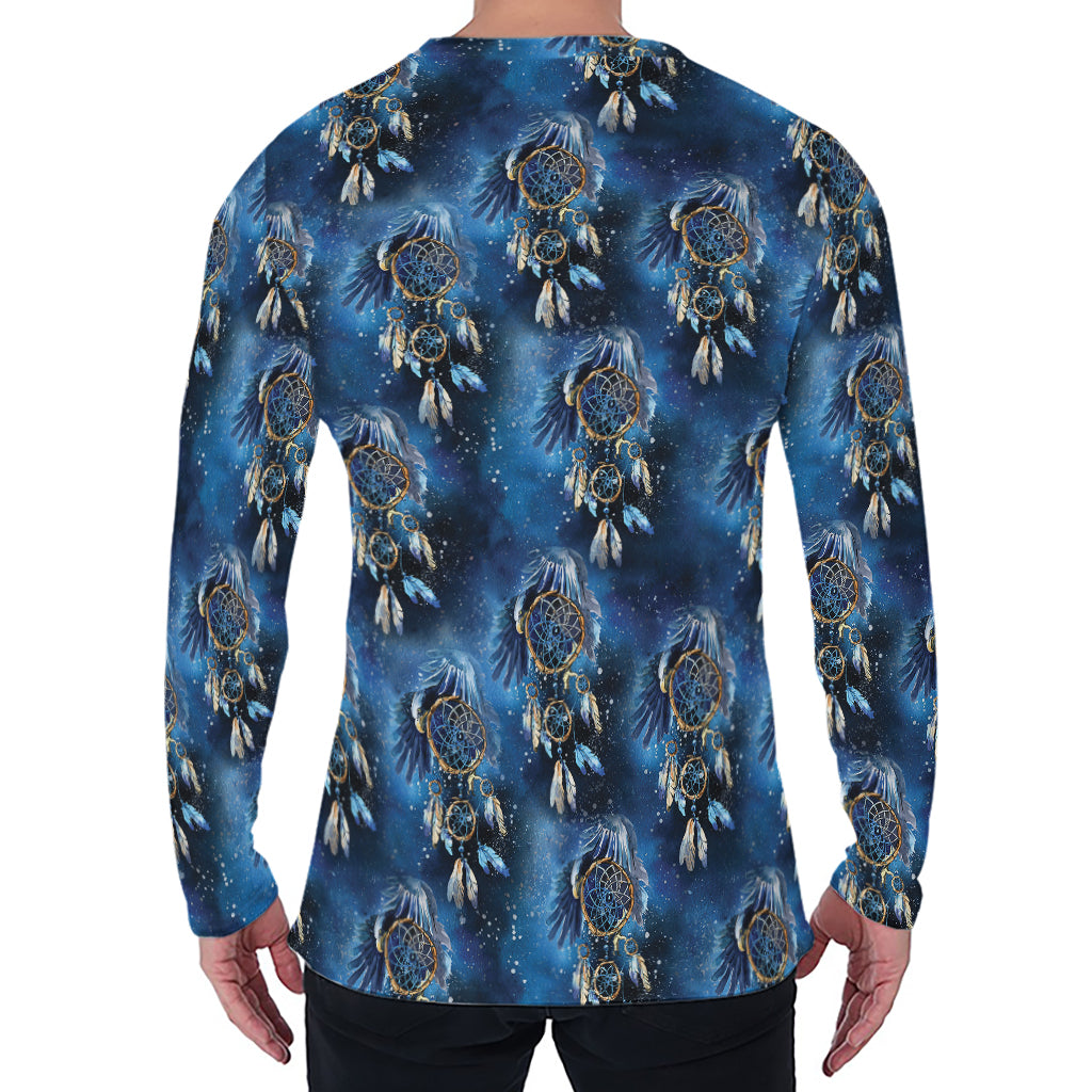 Blue Galaxy Dream Catcher Pattern Print Men's Long Sleeve T-Shirt