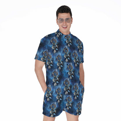 Blue Galaxy Dream Catcher Pattern Print Men's Rompers