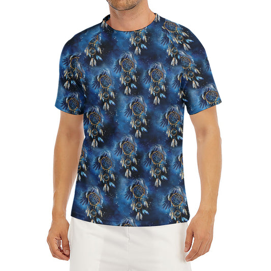 Blue Galaxy Dream Catcher Pattern Print Men's Short Sleeve Rash Guard