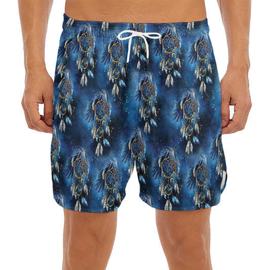 Blue Galaxy Dream Catcher Pattern Print Men's Split Running Shorts