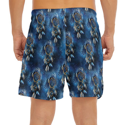 Blue Galaxy Dream Catcher Pattern Print Men's Split Running Shorts