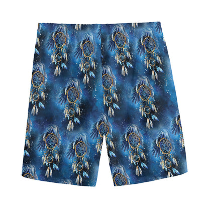 Blue Galaxy Dream Catcher Pattern Print Men's Sports Shorts
