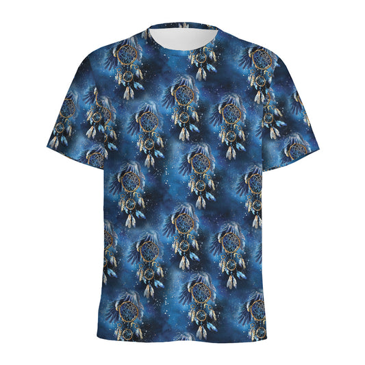 Blue Galaxy Dream Catcher Pattern Print Men's Sports T-Shirt