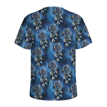 Blue Galaxy Dream Catcher Pattern Print Men's Sports T-Shirt