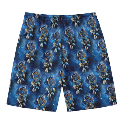 Blue Galaxy Dream Catcher Pattern Print Men's Swim Trunks