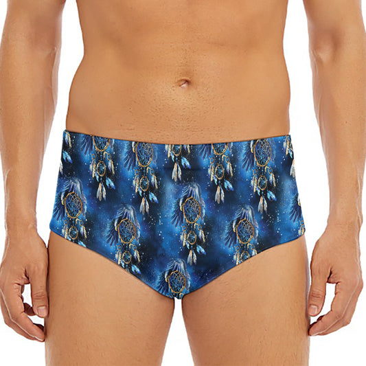 Blue Galaxy Dream Catcher Pattern Print Men's Triangle Swim Briefs
