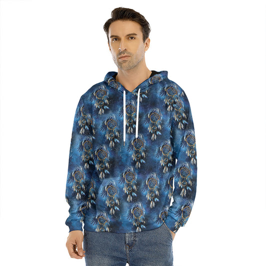 Blue Galaxy Dream Catcher Pattern Print Men's Velvet Pullover Hoodie