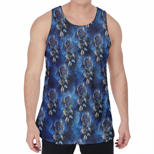 Blue Galaxy Dream Catcher Pattern Print Men's Velvet Tank Top