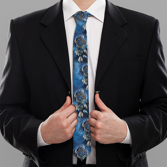 Blue Galaxy Dream Catcher Pattern Print Necktie