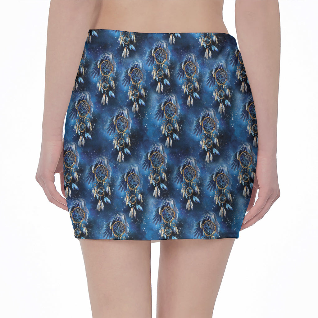 Blue Galaxy Dream Catcher Pattern Print Pencil Mini Skirt