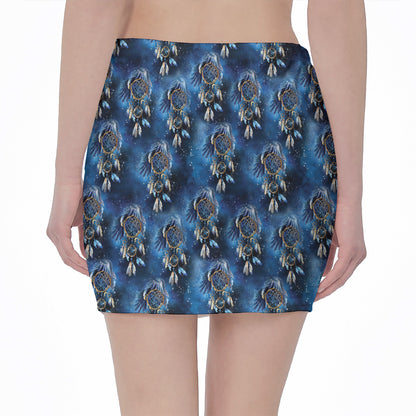 Blue Galaxy Dream Catcher Pattern Print Pencil Mini Skirt