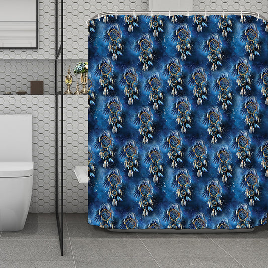 Blue Galaxy Dream Catcher Pattern Print Polyester Shower Curtain