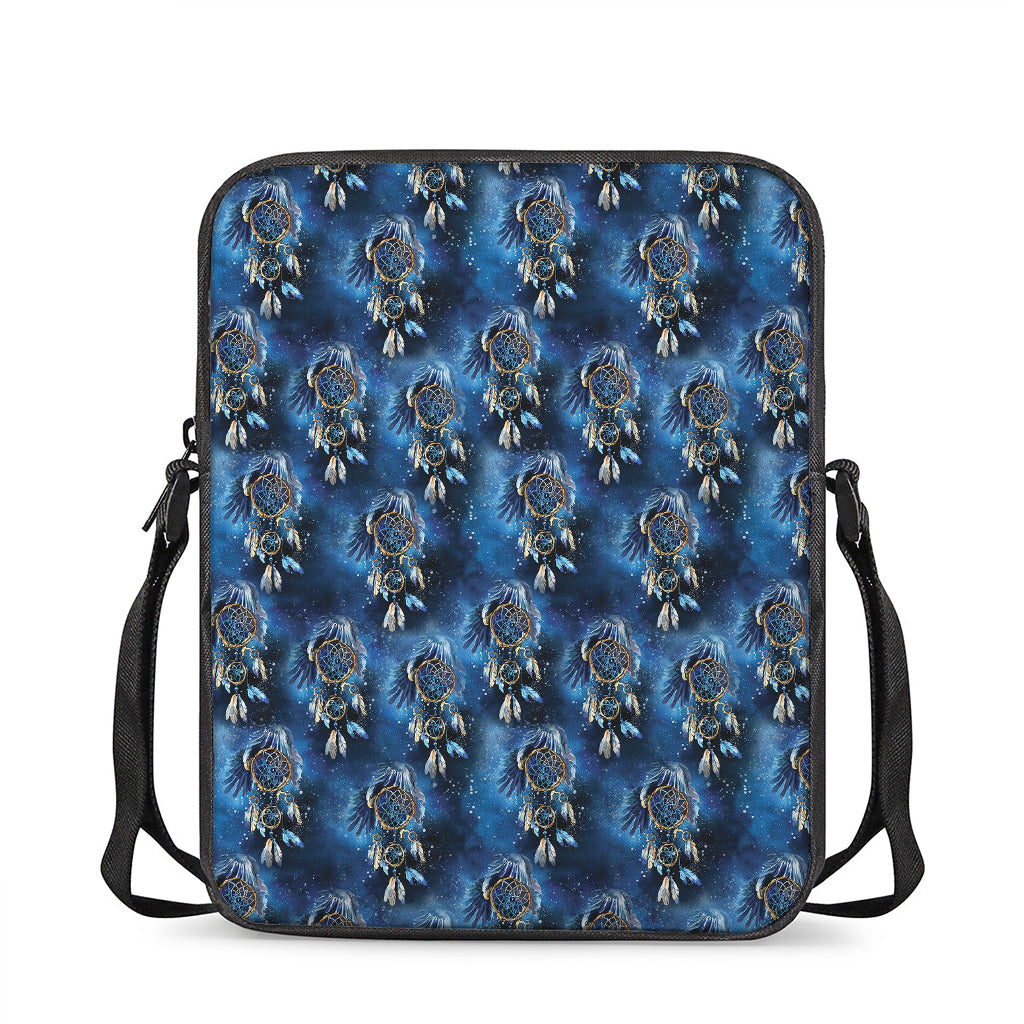 Blue Galaxy Dream Catcher Pattern Print Rectangular Crossbody Bag