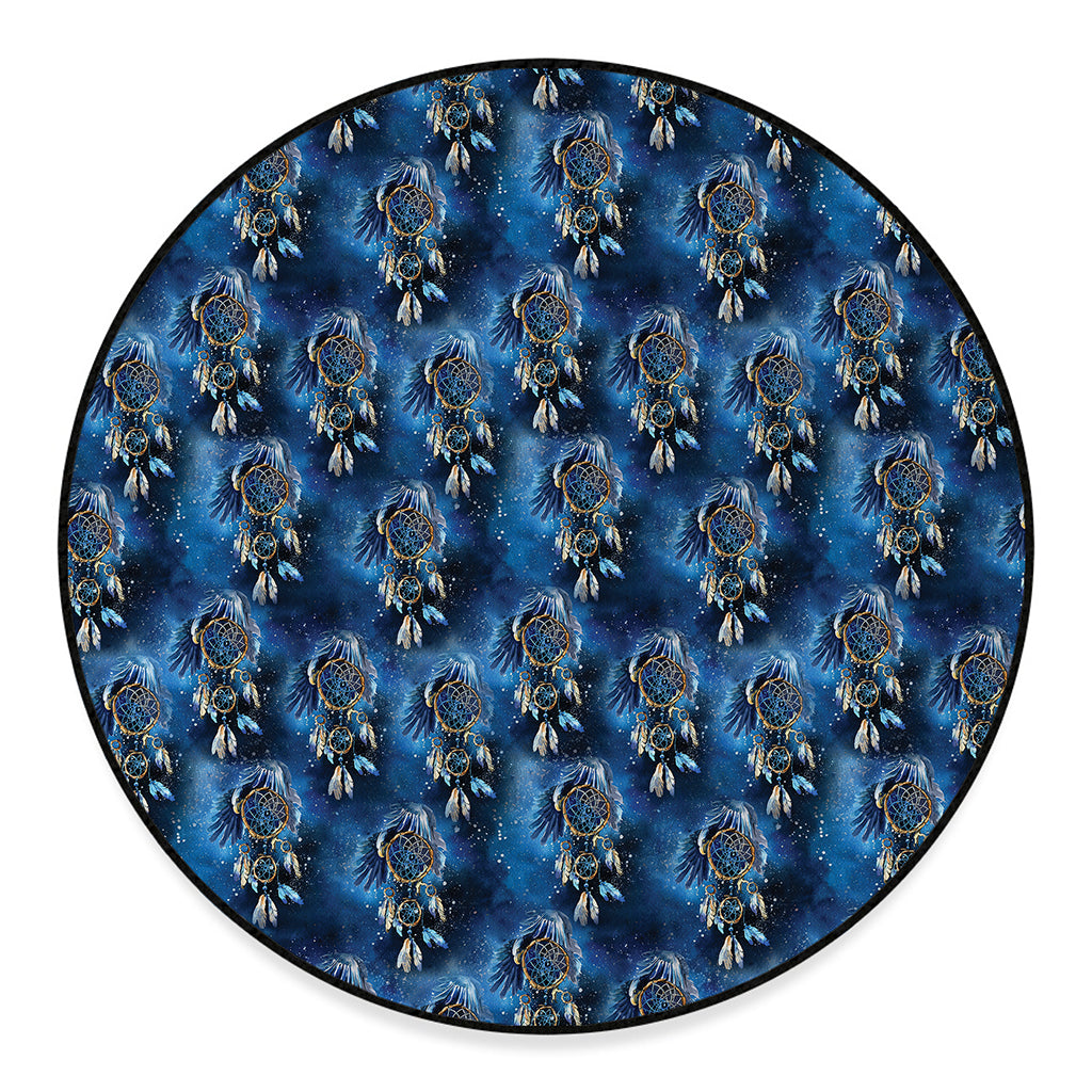 Blue Galaxy Dream Catcher Pattern Print Round Floor Mat