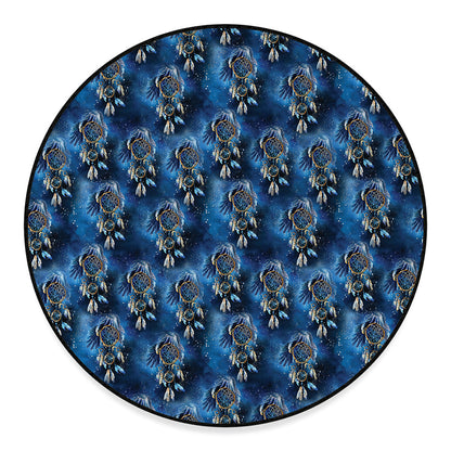 Blue Galaxy Dream Catcher Pattern Print Round Floor Mat