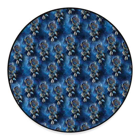 Blue Galaxy Dream Catcher Pattern Print Round Floor Mat