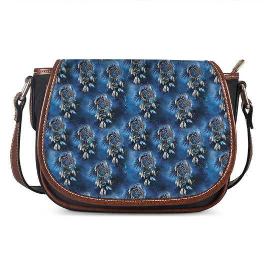 Blue Galaxy Dream Catcher Pattern Print Saddle Bag