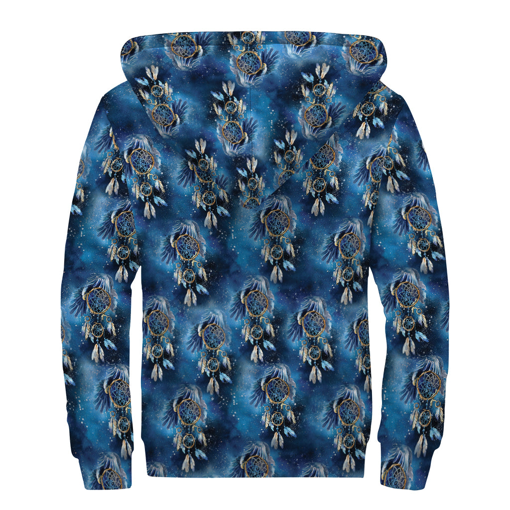 Blue Galaxy Dream Catcher Pattern Print Sherpa Lined Zip Up Hoodie
