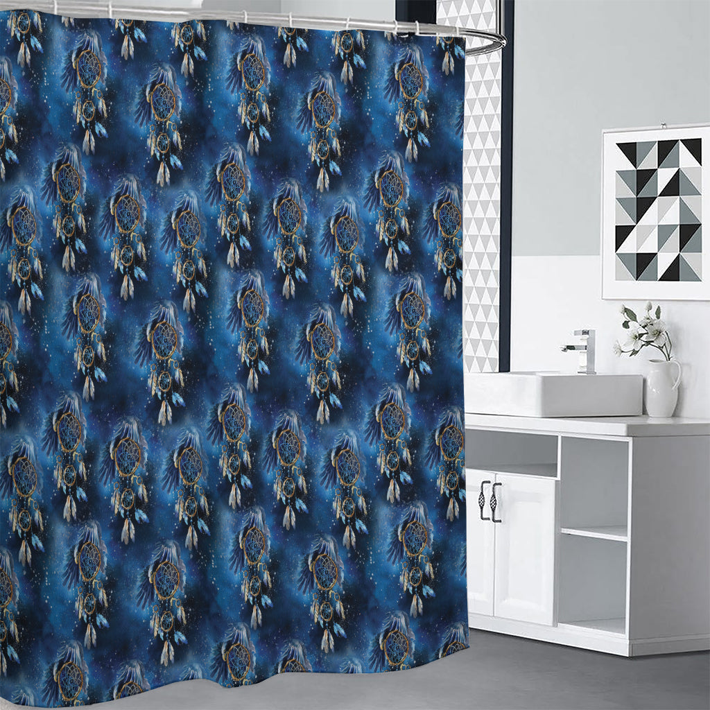 Blue Galaxy Dream Catcher Pattern Print Shower Curtain