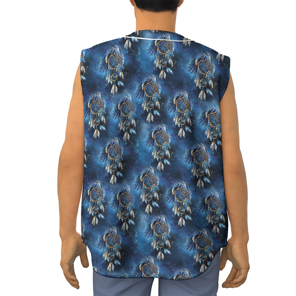 Blue Galaxy Dream Catcher Pattern Print Sleeveless Baseball Jersey