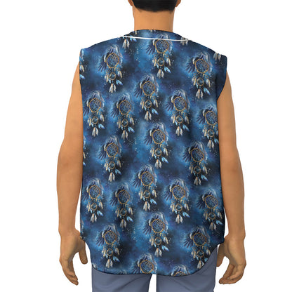 Blue Galaxy Dream Catcher Pattern Print Sleeveless Baseball Jersey