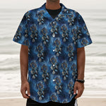 Blue Galaxy Dream Catcher Pattern Print Textured Short Sleeve Shirt