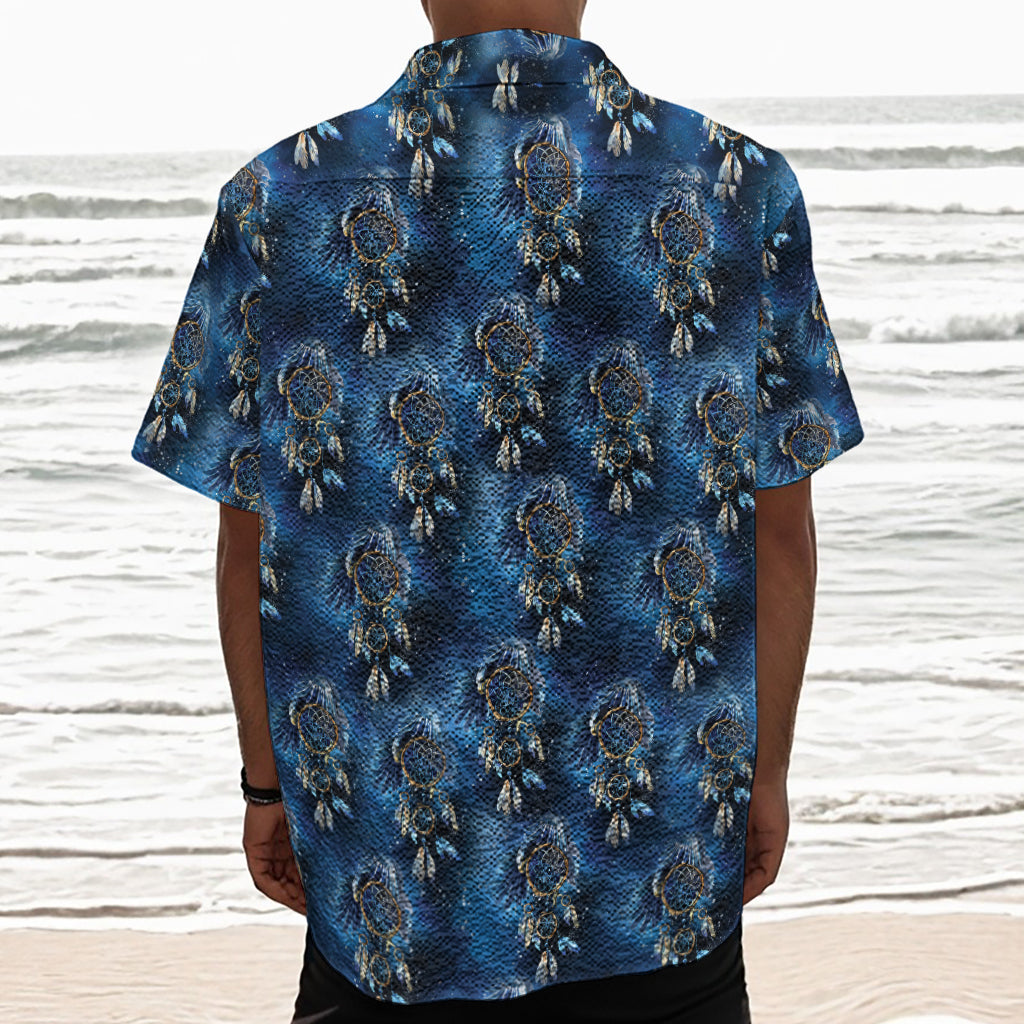 Blue Galaxy Dream Catcher Pattern Print Textured Short Sleeve Shirt