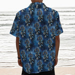 Blue Galaxy Dream Catcher Pattern Print Textured Short Sleeve Shirt