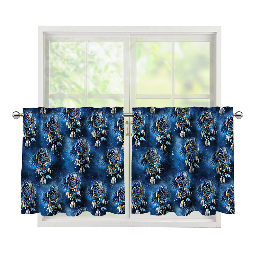 Blue Galaxy Dream Catcher Pattern Print Tier Curtains