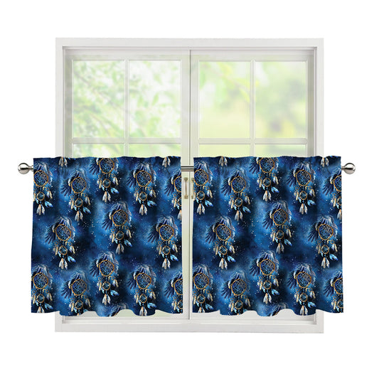 Blue Galaxy Dream Catcher Pattern Print Tier Curtains