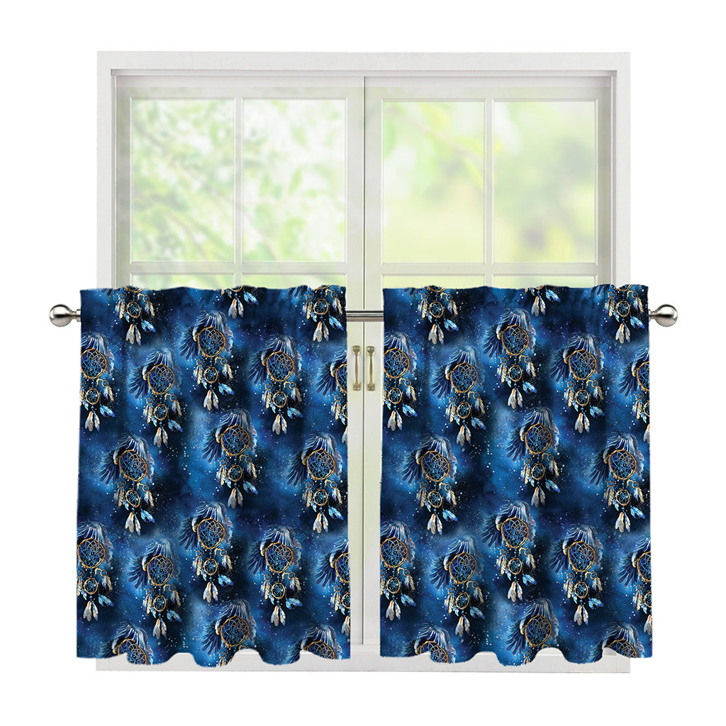 Blue Galaxy Dream Catcher Pattern Print Tier Curtains
