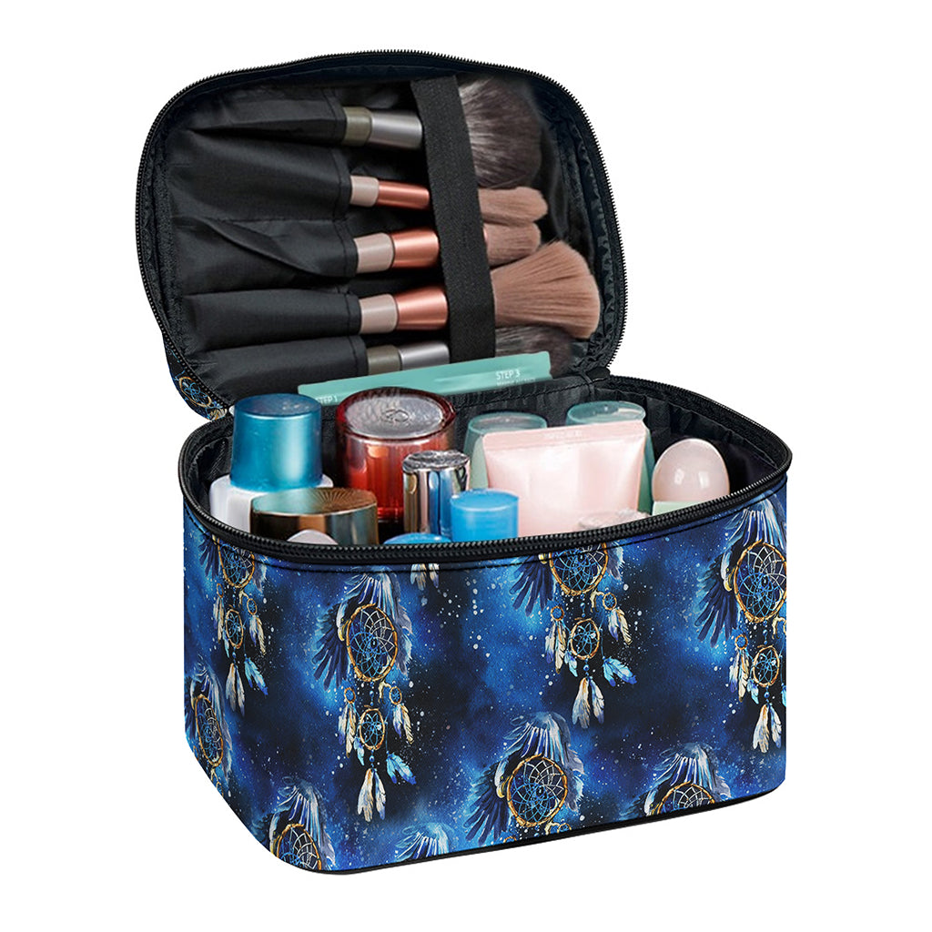 Blue Galaxy Dream Catcher Pattern Print Travel Makeup Bag