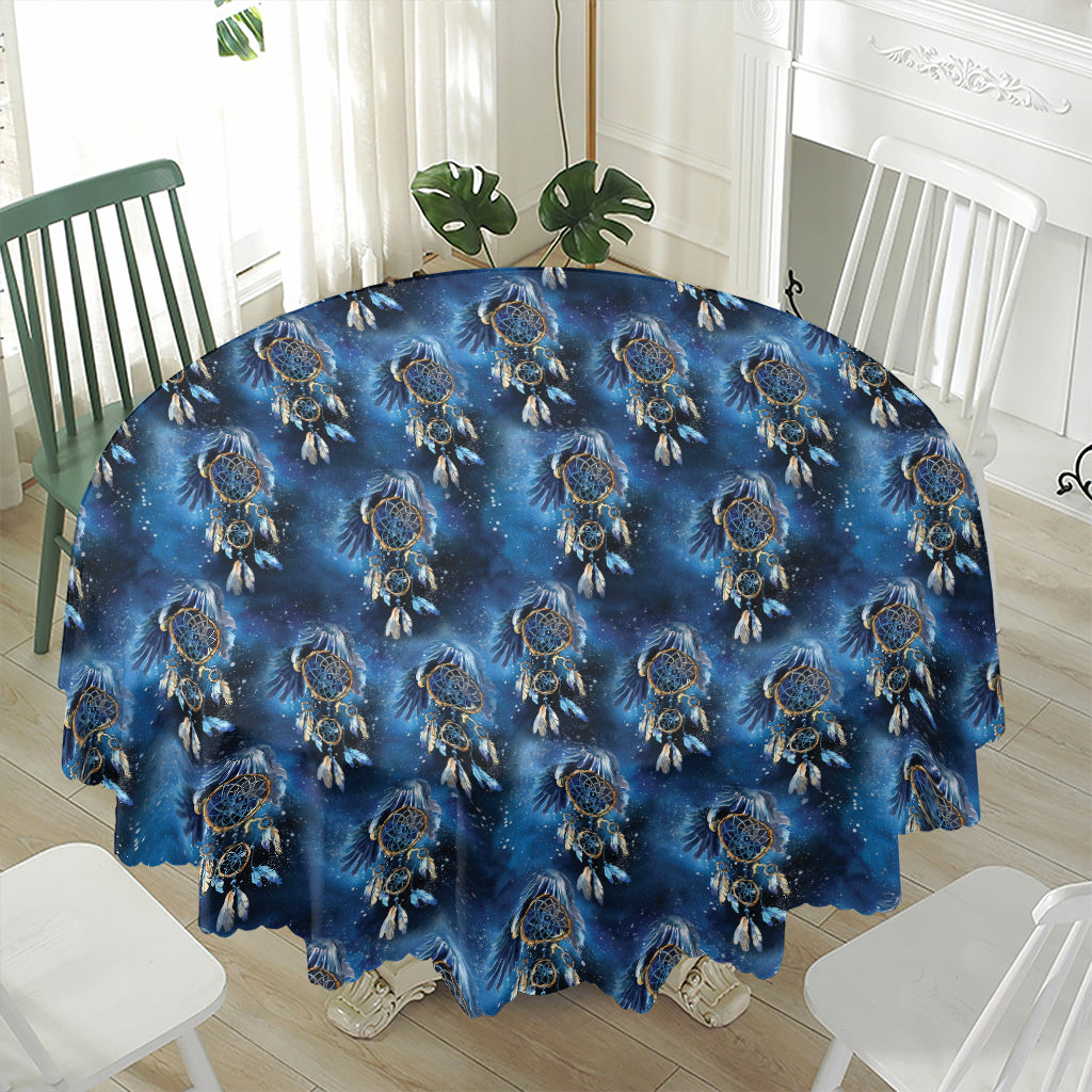 Blue Galaxy Dream Catcher Pattern Print Waterproof Round Tablecloth