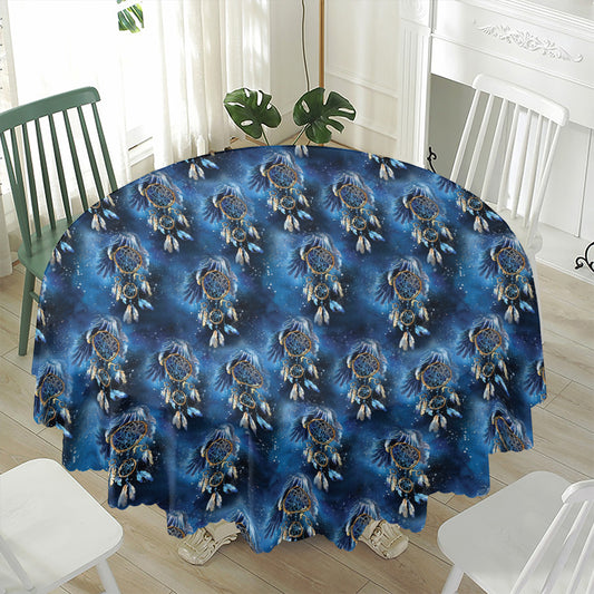 Blue Galaxy Dream Catcher Pattern Print Waterproof Round Tablecloth