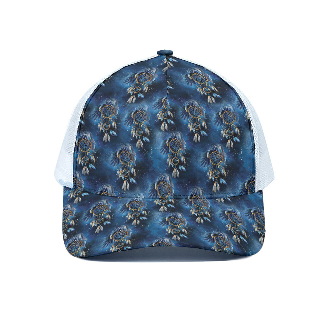 Blue Galaxy Dream Catcher Pattern Print White Mesh Trucker Cap