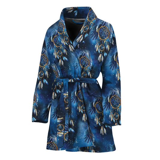 Blue Galaxy Dream Catcher Pattern Print Women's Bathrobe